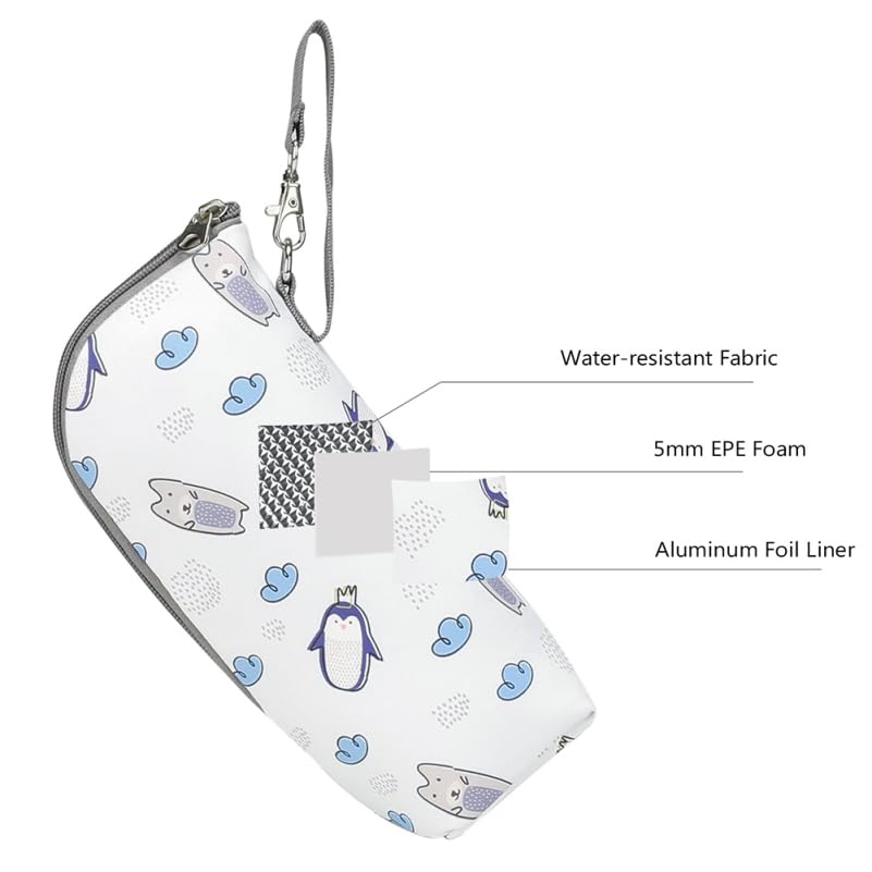 ibasenice Baby Bottle Pouch, 1 Bottle, with Rope, Cute Penguin Design, Lightweight, Easy to Carry, Keeps Milk Bottles Cool and Warm, Milk Bottle Bag,