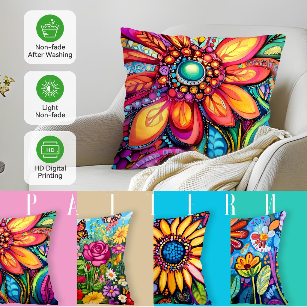 Vibrant Mexican Flowers Pillowcase Printed Polyester 45x45cm Throw Pillowcover Decorative Sofa Cushion Pillowslip Home Decor
