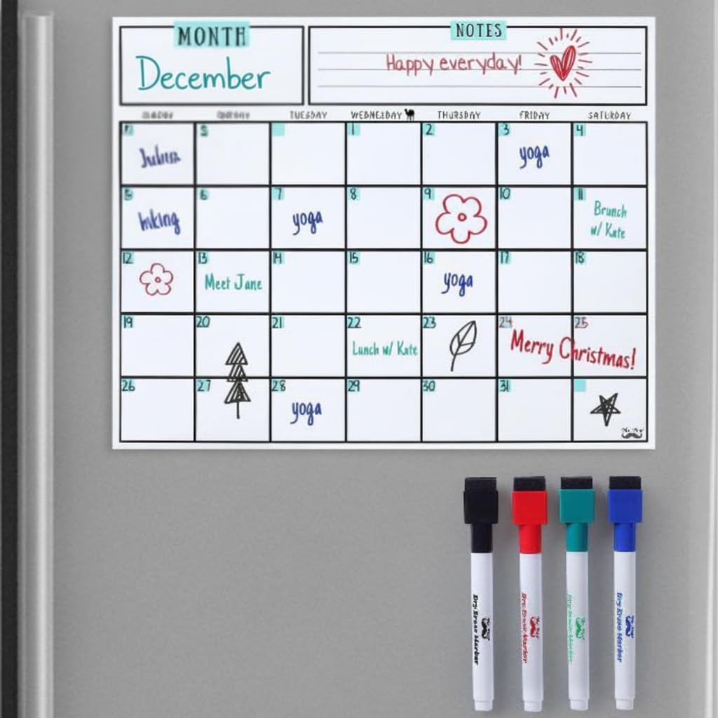 Mr. Pen- Dry Erase Calendar for Fridge, Magnetic, 14.7 x 11.8, Magnetic Calendar with 4 Dry Erase Markers белый
