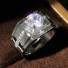 Huitan Luxury Silver Color Round Cubic Zircon Rings for Men Classic Wedding Ceremony Ring Dazzling Male Accessories Jewelry