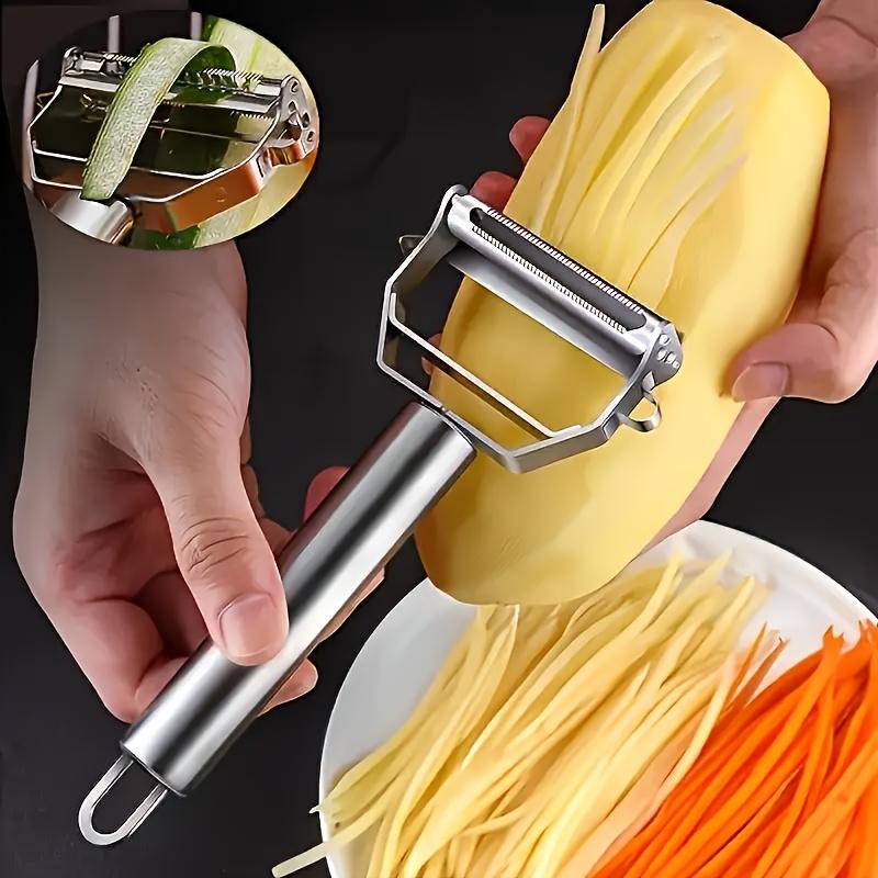 Stainless Steel Potato Peeler Julienne Slicer Fruit Vegetable Shredder Serrated Blade Manual Kitchen Tool for Carrots and Cucumbers