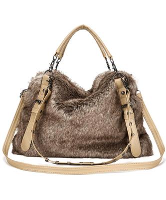 [kochika] 3-way Shoulder Baghandbag with Fluffy Faux Fur Shoulder Strap