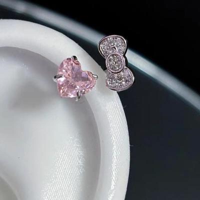 Niedlicher Schleifenherz Ohrknochen Nagel Zarte Ohrringe Für Frauen Mädchen Leichter Luxus Exquisite Ohrringe Schmuckzubehör Geschenke