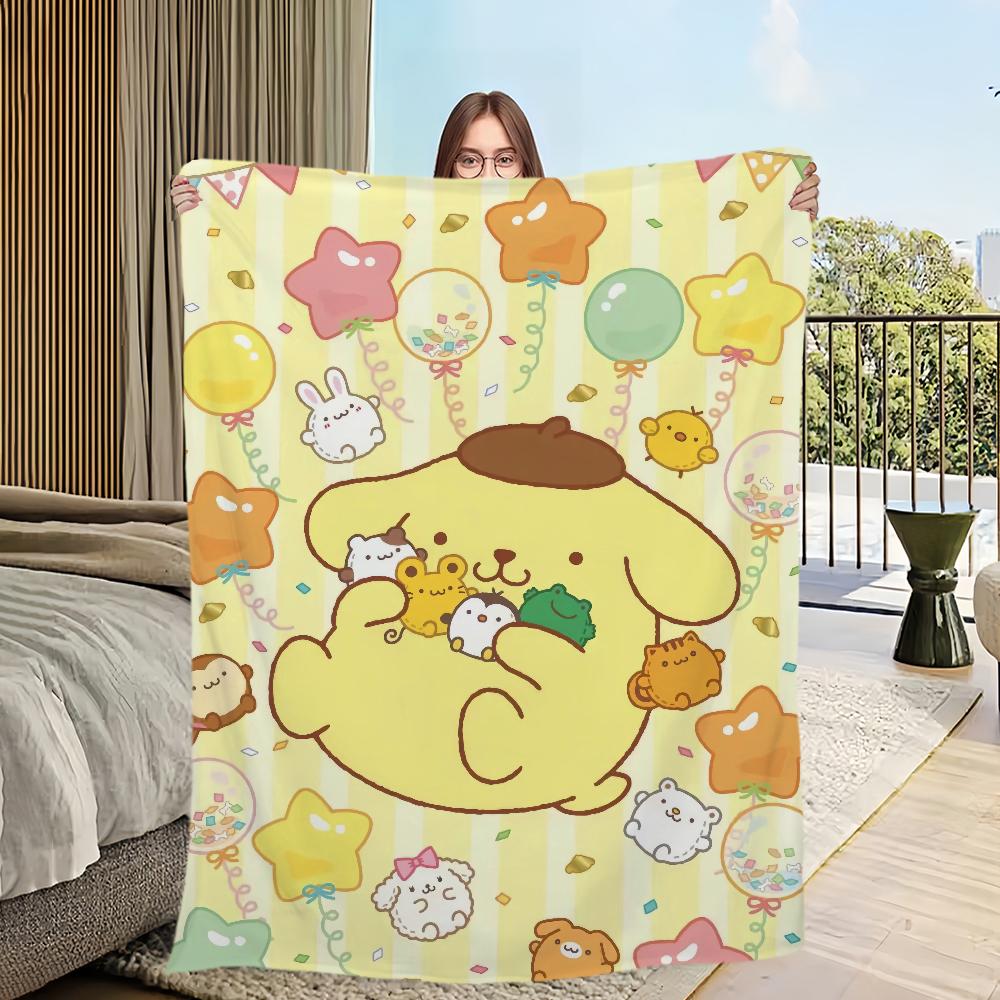 Four DOG Seasons Warm Soft Plush Blanket Purin for Sofa Cartoon Living Room Cute Office Bedroom P-PomPom Travel Gift Flannel