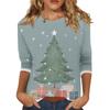 Women's O-Neck 3/4 Sleeve Christmas Print Top