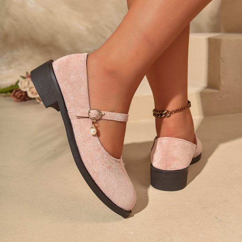 Thick-heeled Red Mary Jane Women's Shoes, 2025 New Style Square Toe, Shallow Mouth, One-strap with Skirt, Single Shoe Summer