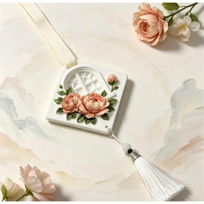 Gardenia Scented Embossed Gypsum Car Hanging Ornament - Long-Lasting Fragrance Diffuser Stone Sheet Standard