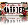 Vintage Romantic Just Married State Of Love Floral Roses License Plate D Flat Aluminum Tin Sign Wall Art Decor for Wedding Ca