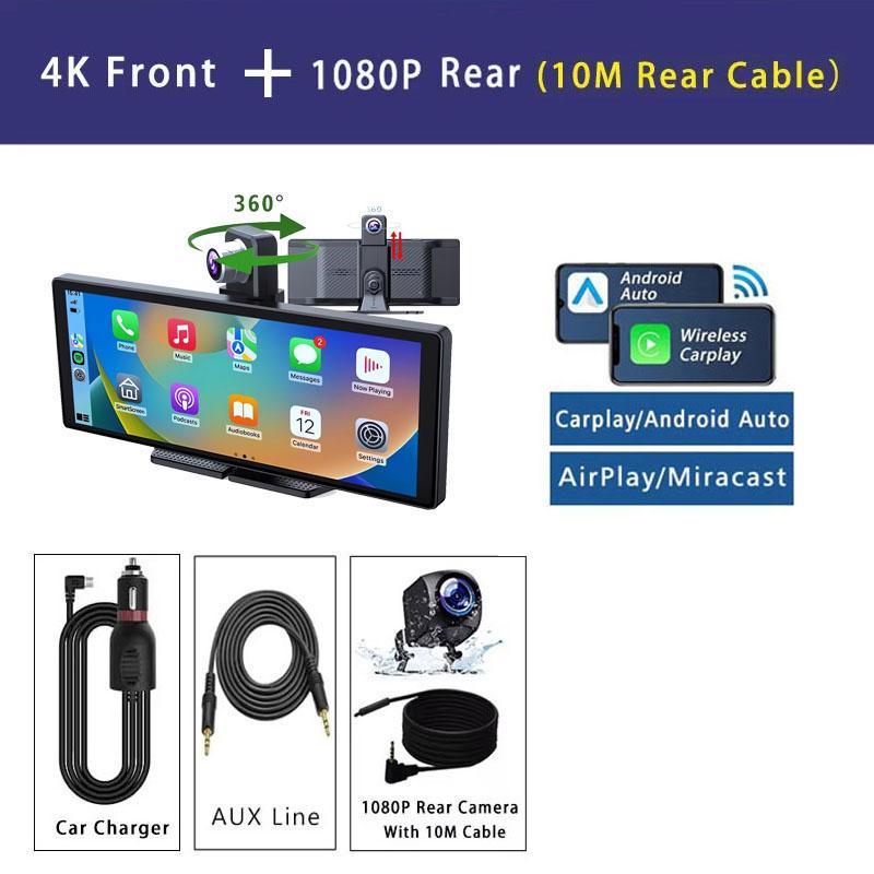 DVR de Coche de 10.26 Pulgadas 4K 3840*2160P Carplay Android-Auto Cámara de Salpicadero Cabina GPS 5G WIFI FM BT Cámara de Doble Lente Dashcam Grabación de Conducción