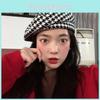 Elegant Houndstooth Cotton Beret For Women Trendy Retro Style Hat For Fall And Winter