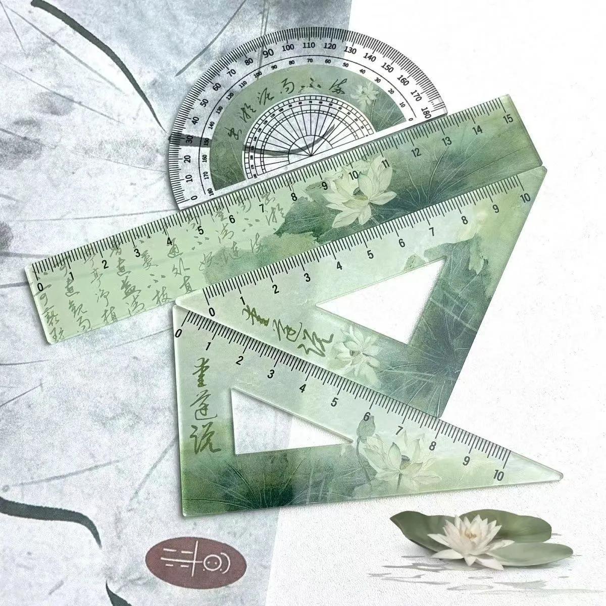 

Китайская поэзия Зеленый Лотос Линейка 4 предмета Набор для студентов Прозрачный Треугольник Линейка Транспортир Канцелярские принадлежности Назад в школу Принадлежности