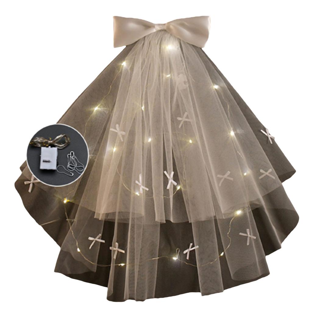 Bridal Veil Bride Light up Tulle with Pearls Bow Short Bachelorette Party Hen Party Bride's Veil Hen Party Head Scarf