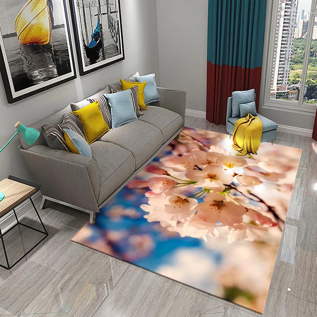 3D Pink Peach Blossom Carpet Living Room Coffee Table Area Mats Balcony Bedroom Decoration Rugs Kitchen Bathroom Anti-slip Rugs