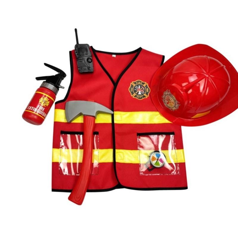 Firefighter Costume Toy Accessories Firefighter Role Play Dress-Up Set for Kids