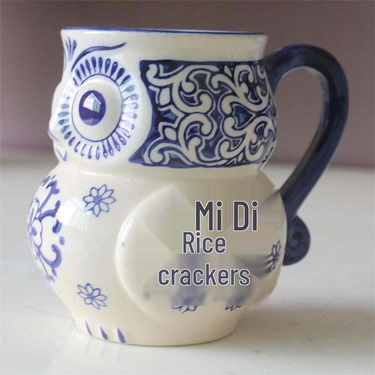 Hand-Painted Pastoral Owl Mug with Handle 