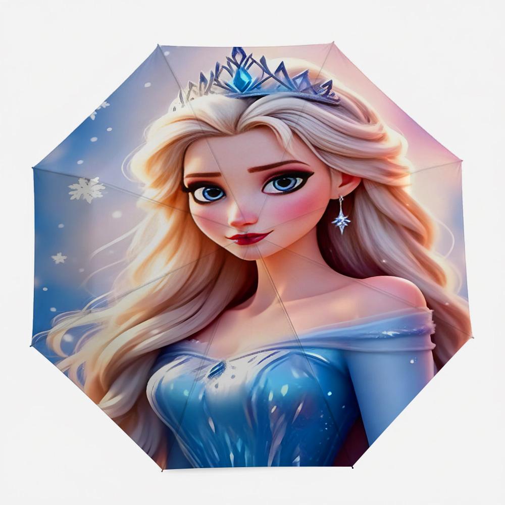 

Disney Frozen Elsa Snowflake Portrait Print Automatic Folding Umbrella, Portable Waterproof Windproof Travel Umbrella for Kids a Iron&8K