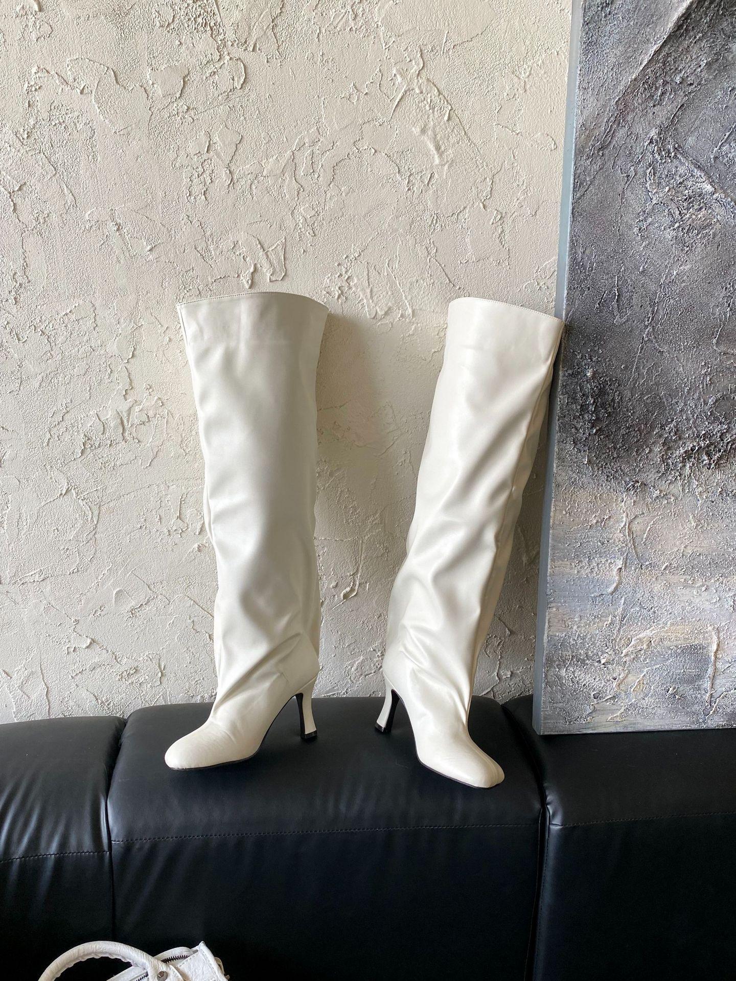 

Ботильоны на высоком каблуке Женские Осень 2025 Весенне-осенние ботинки Spice Girl Круглый носок Тонкий каблук Ботфорты выше колена Широкие ботинки Ботинки с подкладкой 39 белый