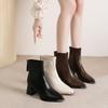 Mode Dicke Absätze Spitzschuhe Damen Stiefeletten 2025 Herbst Winter Warm Halten Schuhe Streetstyle Bankett Party Kurze Stiefel Damen