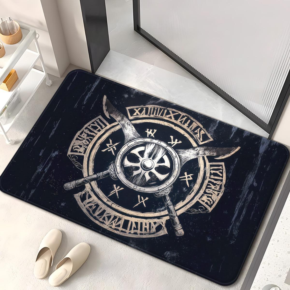 

1pc Viking Axe Compass Doormat Non-Slip Absorbent Microfiber Rug for Bathroom Bedroom Living Room Entryway 40x60cm