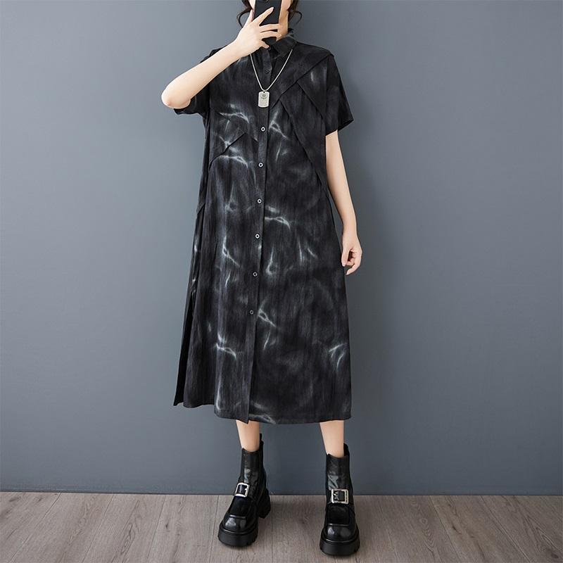 Short Sleeve Plus Size Vintage Black New In Dresses for Women Casual Loose Long Summer Shirt Dress