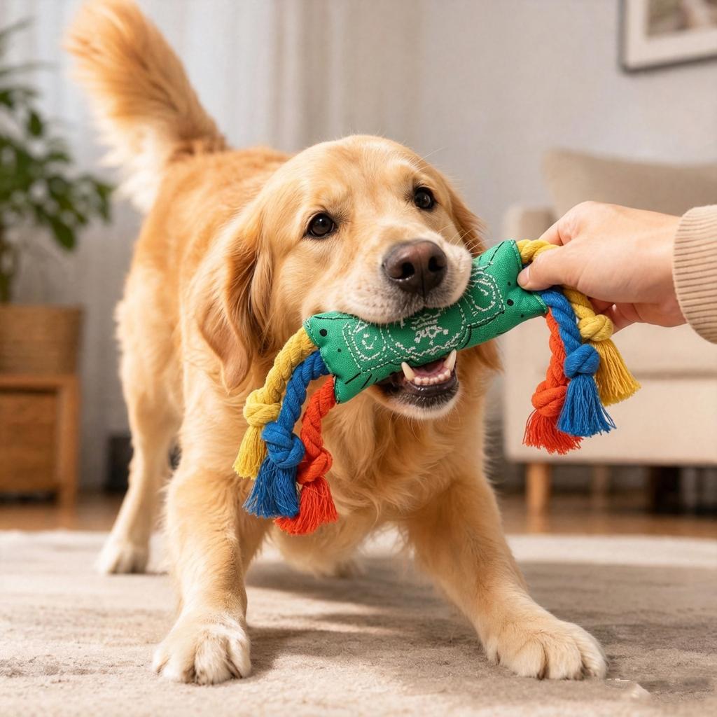 Rope Knot Dog Toy with Squeaker - Cotton Rope Teething Toy for and Dogs