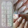 12 Grids Half Round Pearls Bead 3D Nail Charms 1.5/2/2.5/3/4/5 Mm White Flatback Pearls Nail Jewelry Nail Craft Pearl Rhinestone