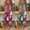 Floral Print Women Jumpsuit Deep Pockets One-piece Long Pants Sleeveless U Neck Romper