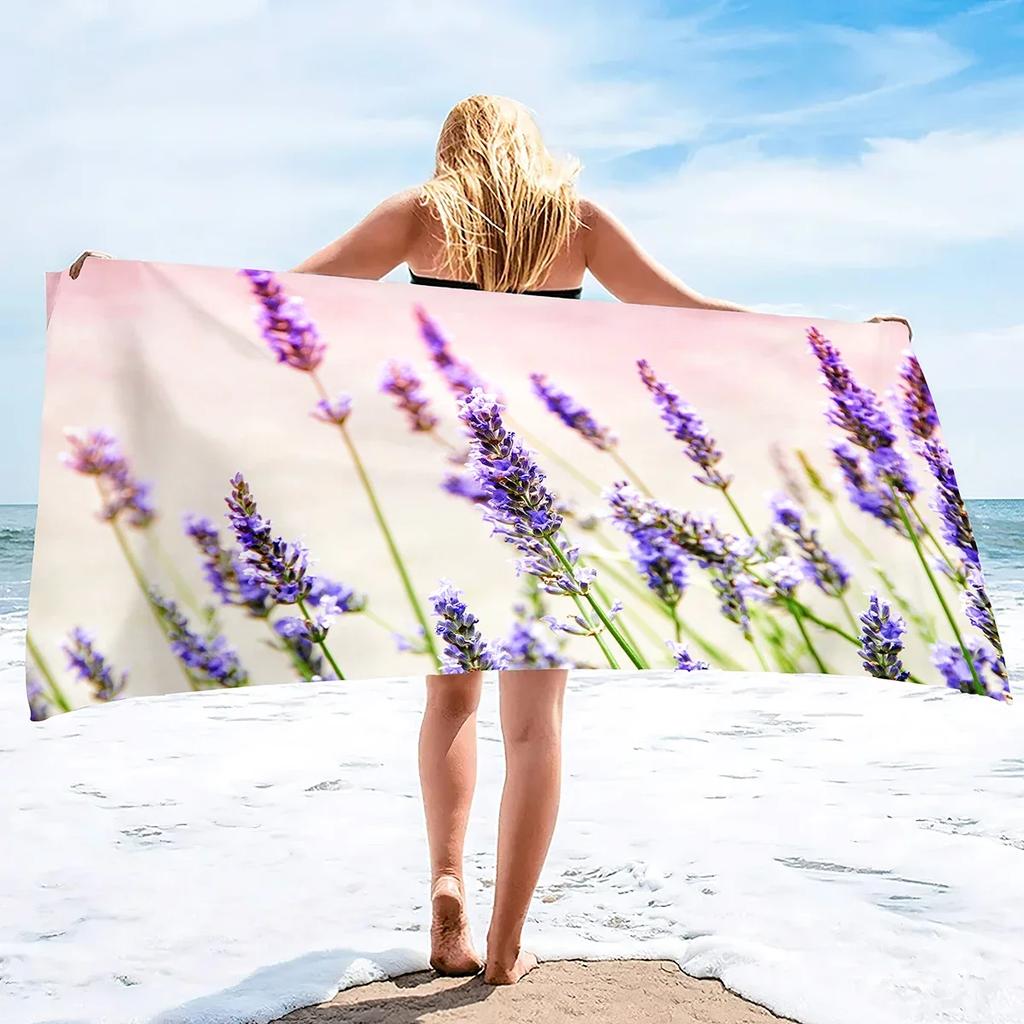 Lavender Beach Towel Purple Flower Bath Towel Bathroom Sport Bar Towel for Adult Kids Microfiber Shower Quick Dry Swimming Cover