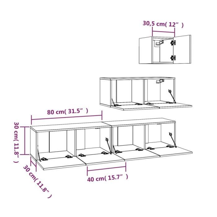 VidaXL Ensemble de meubles TV 4 pcs Sonoma gris Bois d'ingénierie 3114652
