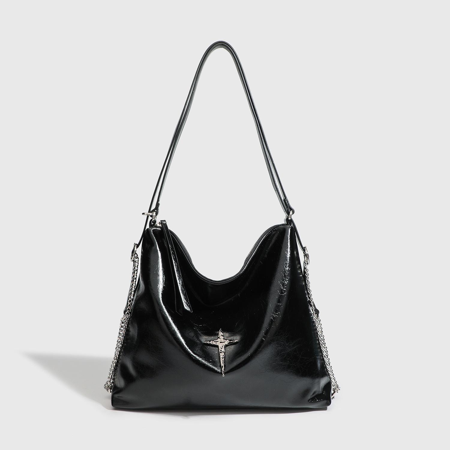

2024 Fall/Winter New Niche Single-Shoulder Underarm Bag, Fashionable Commuting Large-Capacity High-End Chain Double-Shoulder Tote Bag чёрный