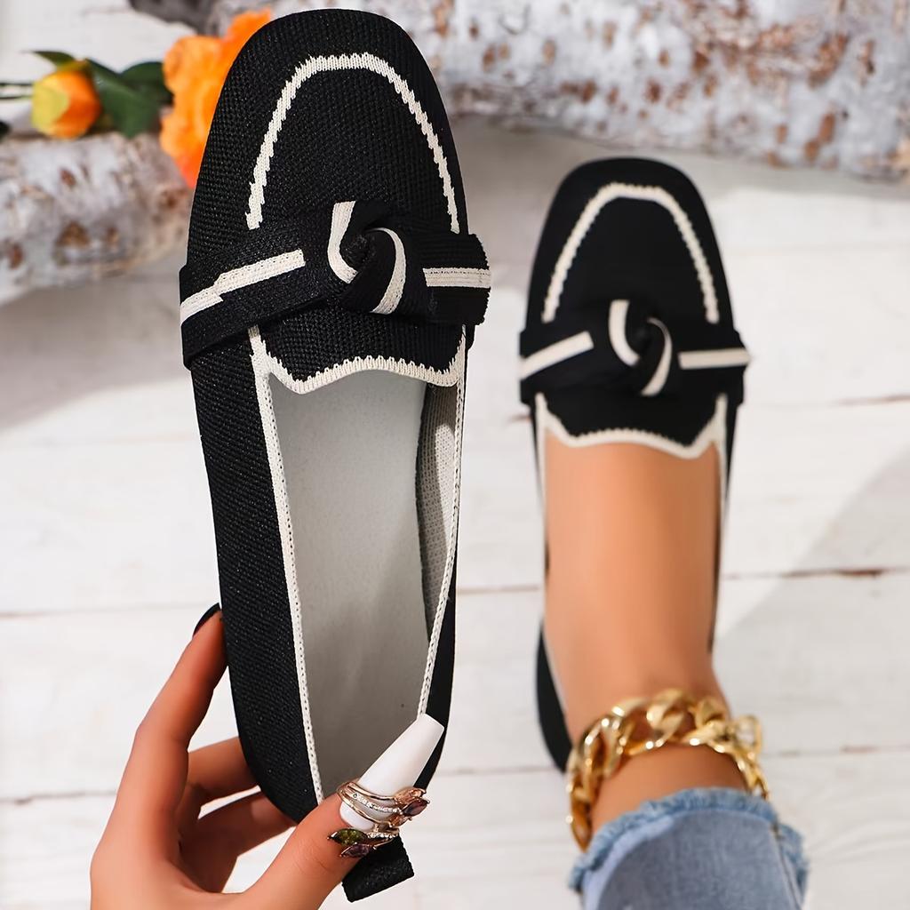 Women's Knot Design Flat Shoes, Casual Square Toe Slip On Shoes, Lightweight & Comfortable Shoes