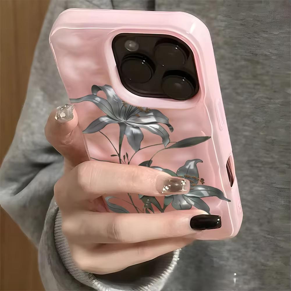 Vintage Dark Lily Flower Pattern Wave Texture Phone Case For iPhone 11 12 13 14 15 16 17 Pro Max 14 15 Plus Air Soft Back Cover