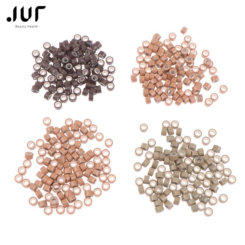 100Pcs 5.0*3.0*3.0mm Micro Silicone Lined Rings/Links/Beads MICRO Ring Link Crimp Beads Hair Extensions Tools