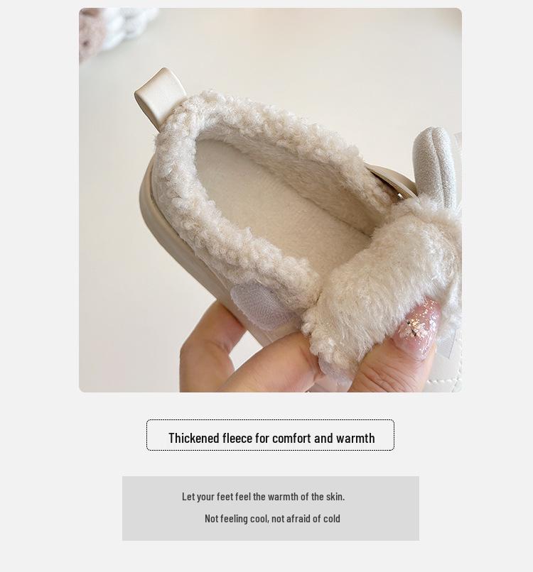 Girls' Winter Cotton Loafers with Bows - Cozy Low-Top Furry Shoes for Toddlers and Kids