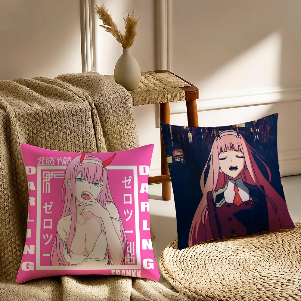Anime Mecha 02 Zero Two D-Darling In The F-Franxx Cushion Cover Pillowcase Anti-Dustmite Living Room Sofa Decor Cushion Room