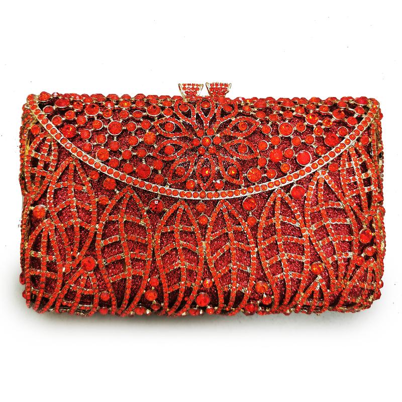 Rhinestone Evening Bag Gold/Silver/Champagne Wedding Bridal Clutch Leaves Women Dinner Prom Clutches Purses Lady Crystal Purses