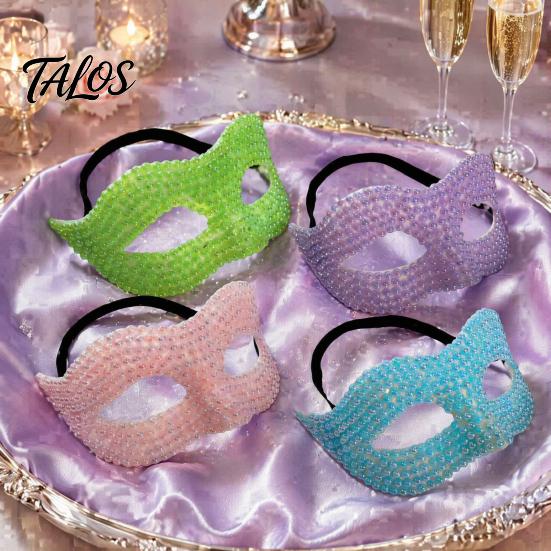 Adjustable Party Masks Halloween Half Face Masquerade Mask, Pearl Decor Venetian Luxurious Evening Elegant Costume Accessory for Stage Show