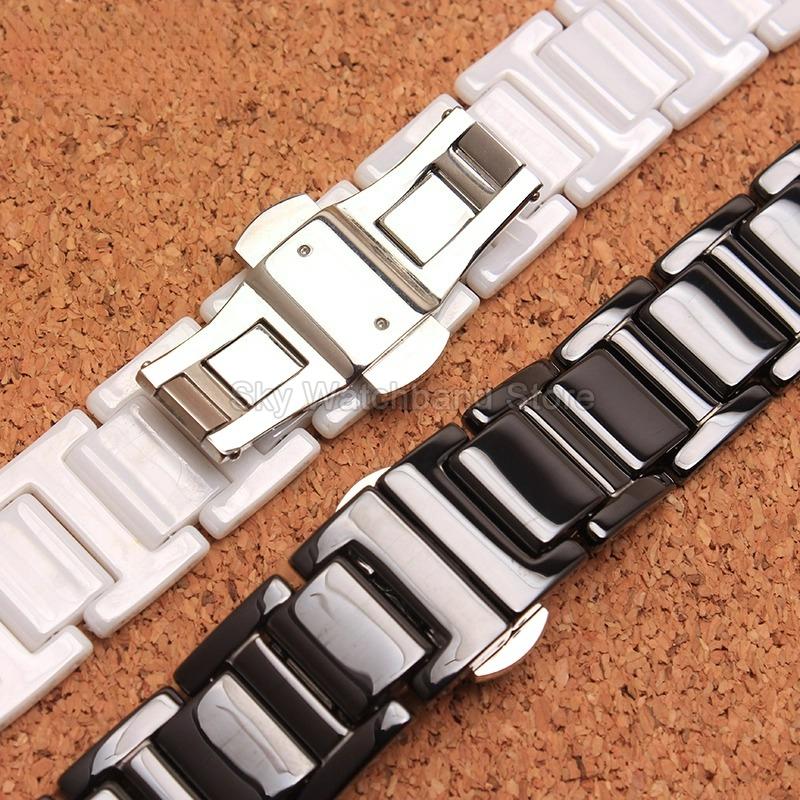Elegant Ceramic Watch Bracelet Accessories for Geya| FOSSIL Omega Huawei Watch Strap 14 16 18mm Black White Flat Interface