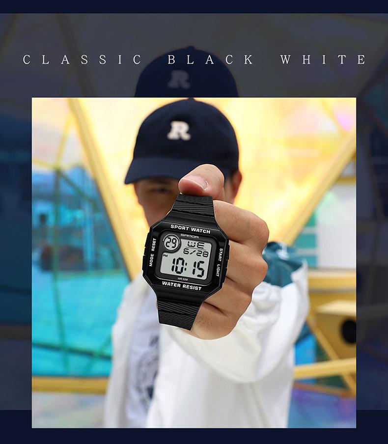 Sanda Retro Square Sporty Multifunction Waterproof Youth Electronic Watch