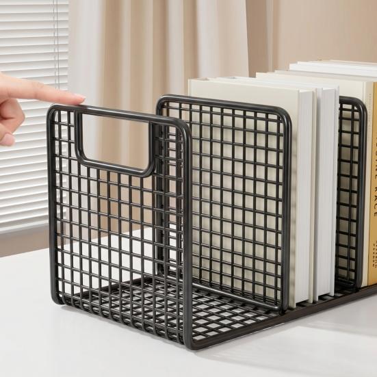 Iron Bookshelf with 4-Grid Organizer Thick Iron Anti-Rust Durable Book Storage Rack for Office Documents