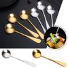 Stahl Runde Suppenlöffel Praktisch Feine Verarbeitung Verdicken Langer Griff Glatte Oberfläche Ideal Zum Kochen Und Servieren U1Q7
