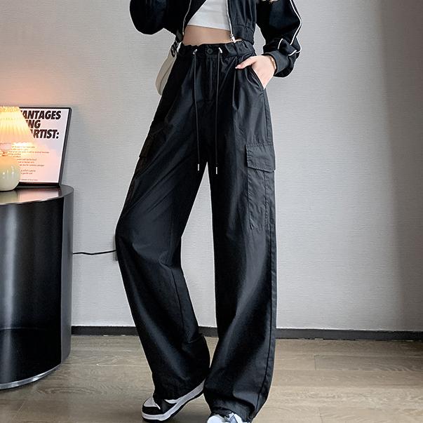 Women Casual Joggers Sports Pants Vintage Solid Low Waist Drawstring Baggy Trousers Y2K Wide Leg Sweatpants Streetwear Cargo Pants