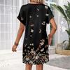 Damenmode Druck V-Ausschnitt Kurzarm Tasche Lässiges Pulloverkleid