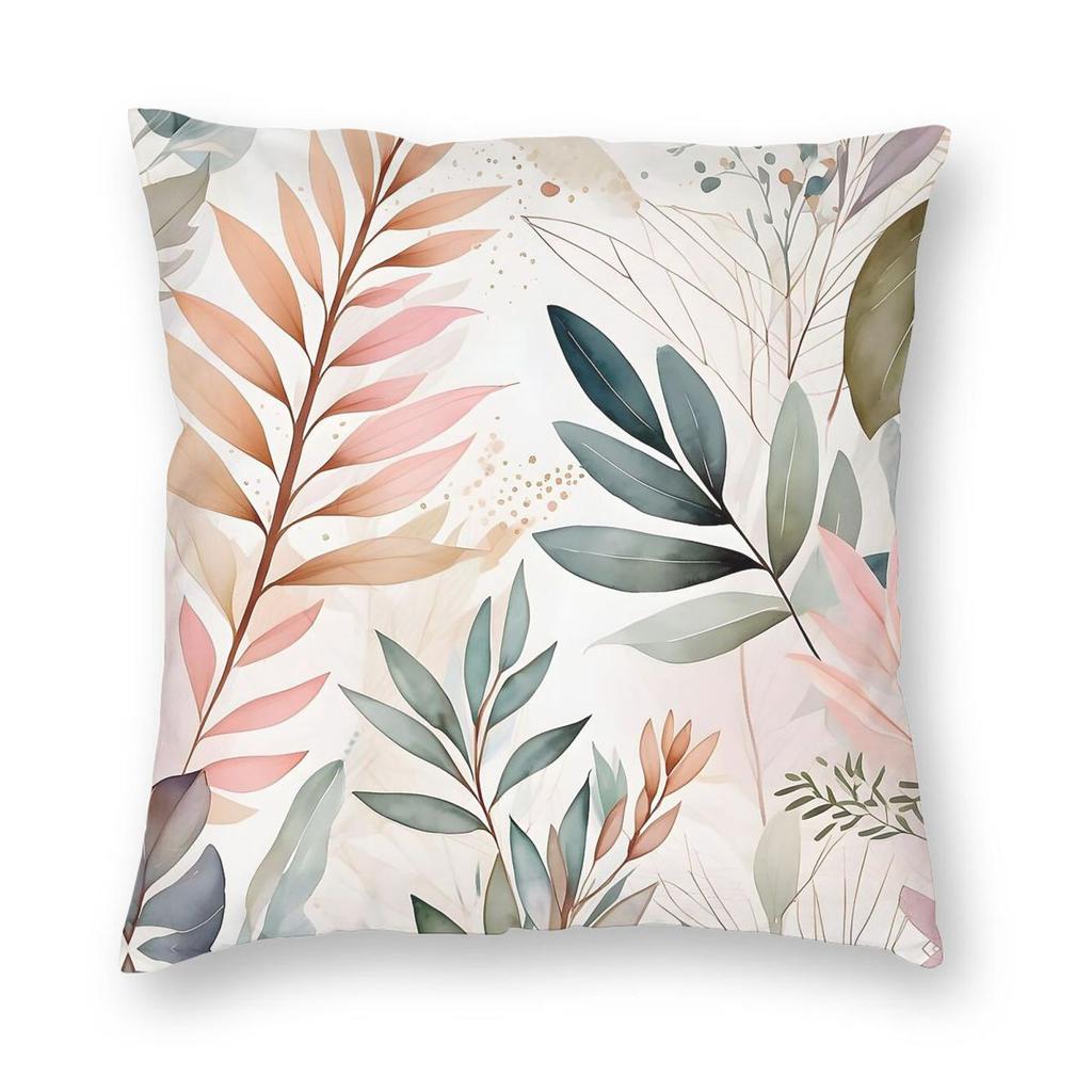 Botanical Peach Olive Green Square Pillowcase Polyester Linen Velvet Pattern Zip Decor Pillow Case Room Cushion Cover