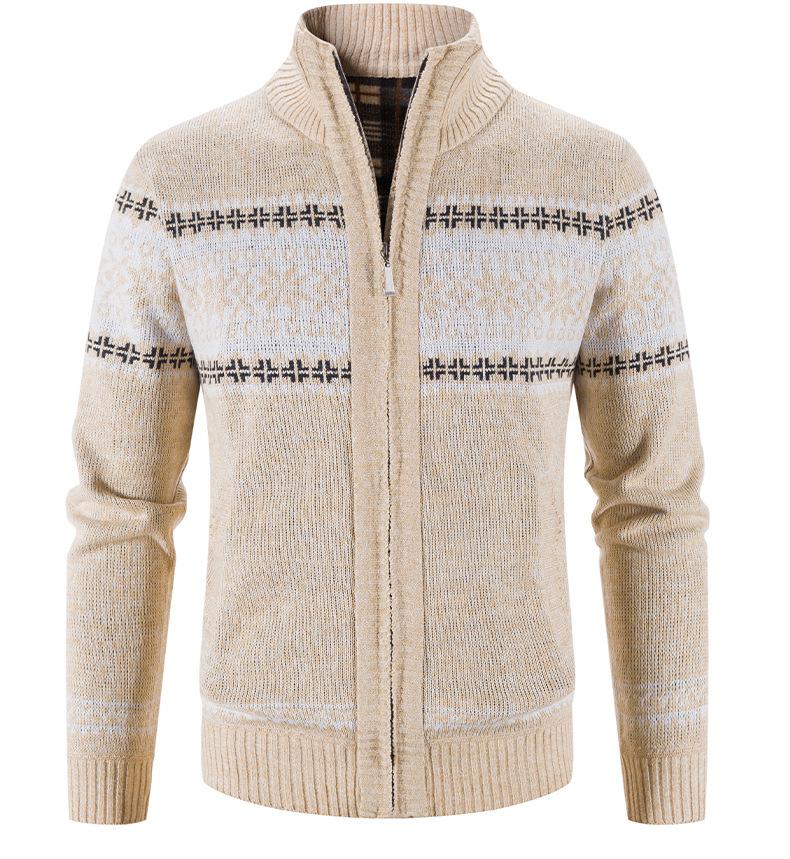 Stylish Men's Zip-Up Sweaters Warm Thick Knitwear with Color Blocking and Casual Design for Autumn and Winter