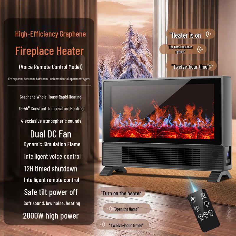 Graphene Electric Heater: AI Voice-Controlled Fast Heating Fireplace for Bedroom