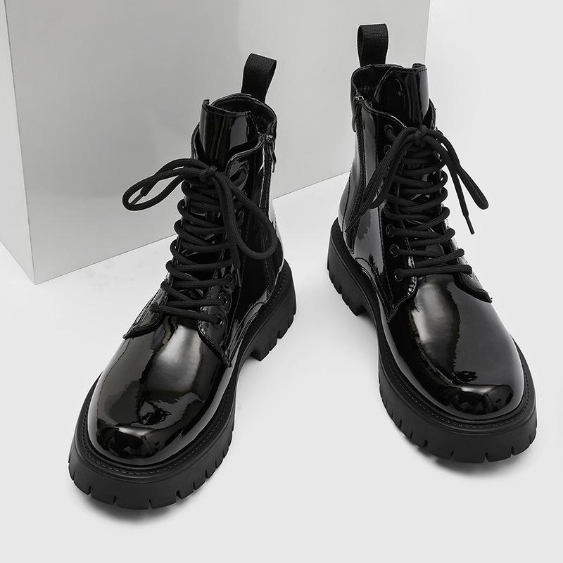 Small thick-soled inner height-increasing men's boots simple classic tooling boots autumn and winter 76261 patent leather-L