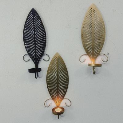 1/2 Pezzi Applique da Parete Vintage Portacandele a Forma di Piuma Vuota in Ferro Battuto Portacandele a Te Light Decorazione da Parete per Soggiorno Camera da Letto Candeliere