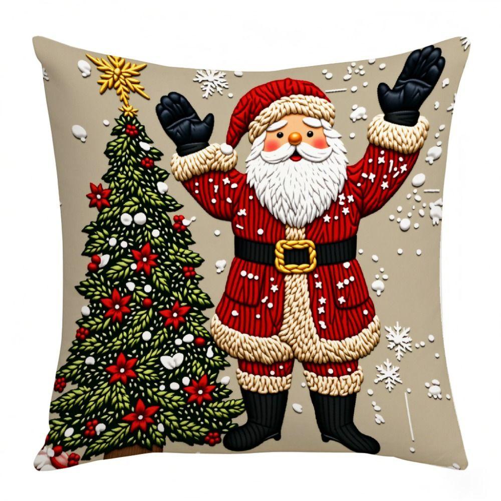 Short Plush Christmas Pillow Cover 45x45cm Sofa Cushion Cover  Xmas Home Decoration