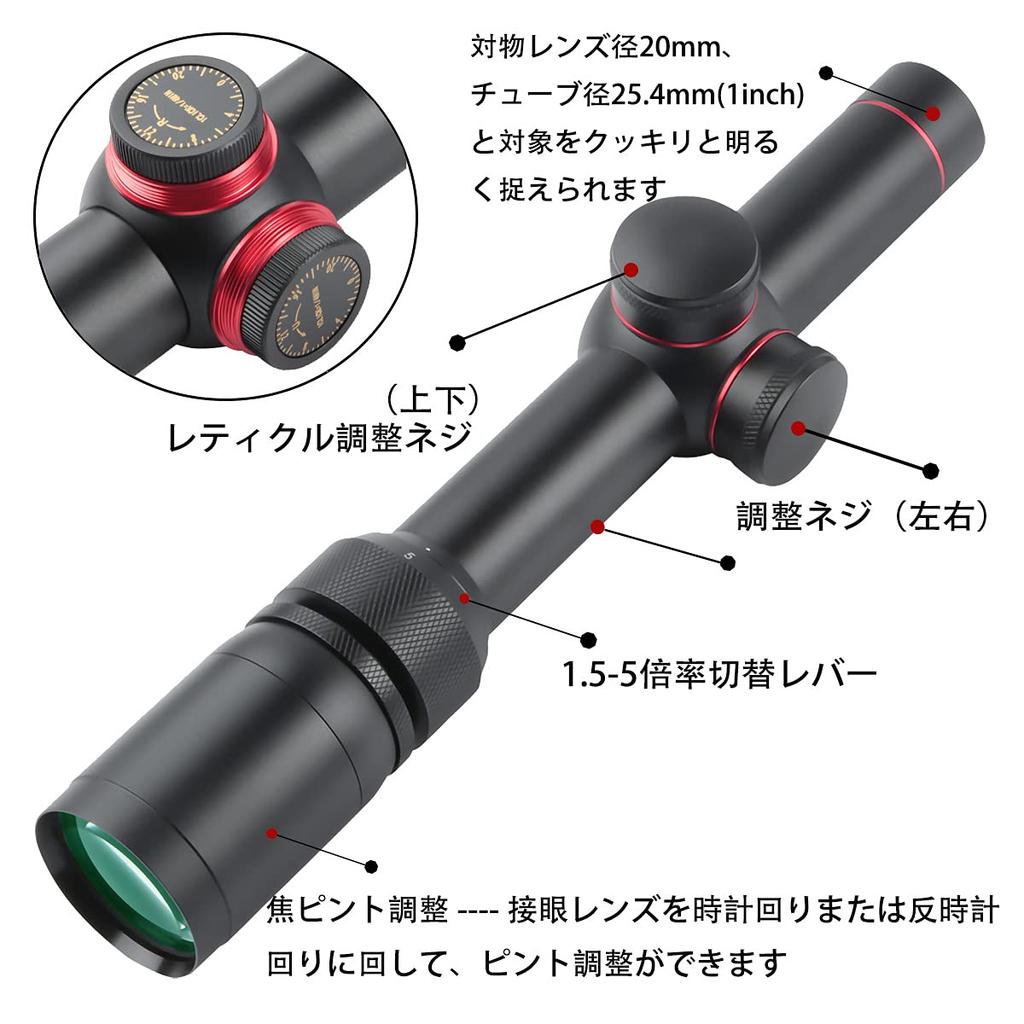 Variable Zoom Short Rifle Scope for Includes 20mm High Mount Ring T-EAGLE 1.5-5x20 Airsoft,